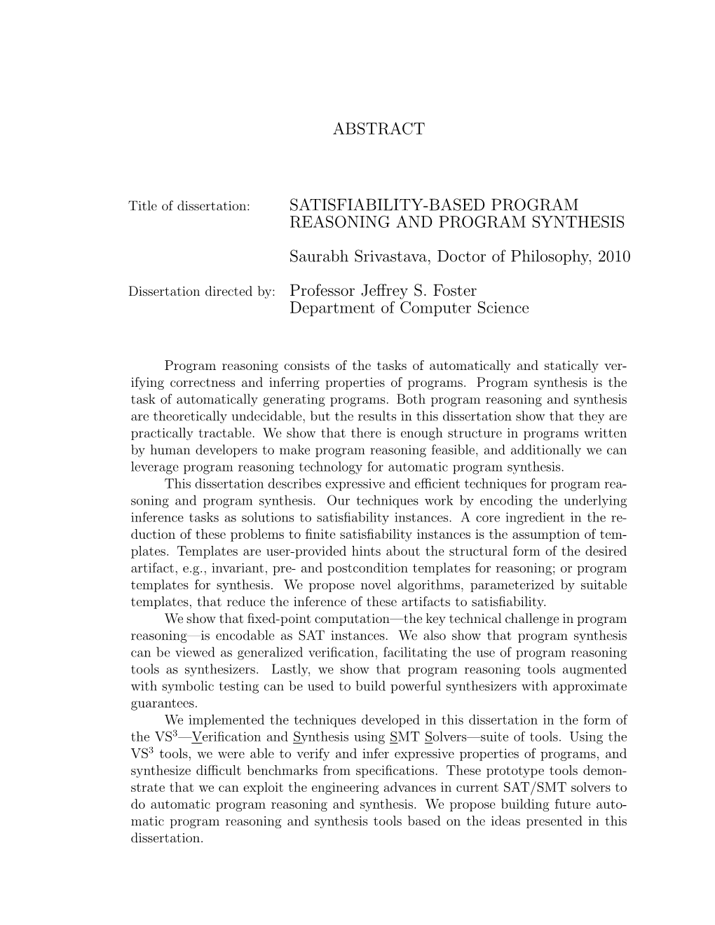 Abstract Satisfiability-Based Program Reasoning And