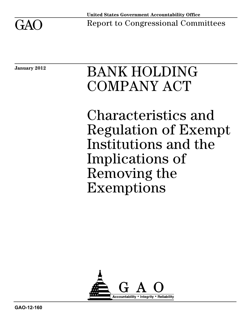 GAO-12-160 Bank Holding Company Act