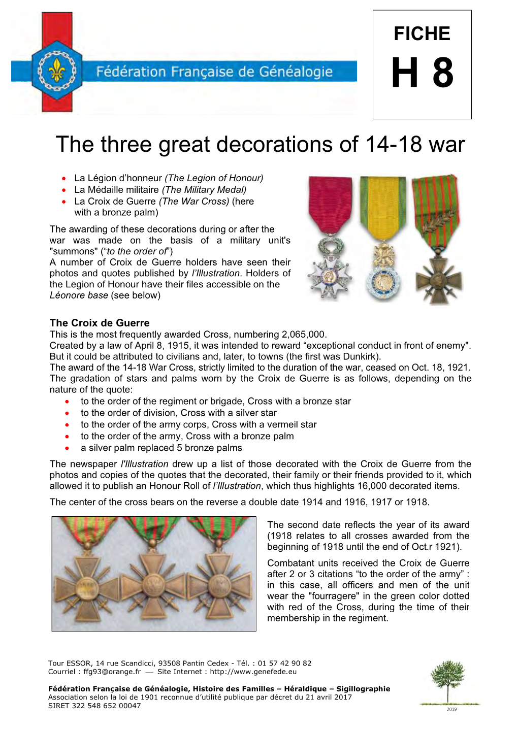 The Three Great Decorations of 14-18 War
