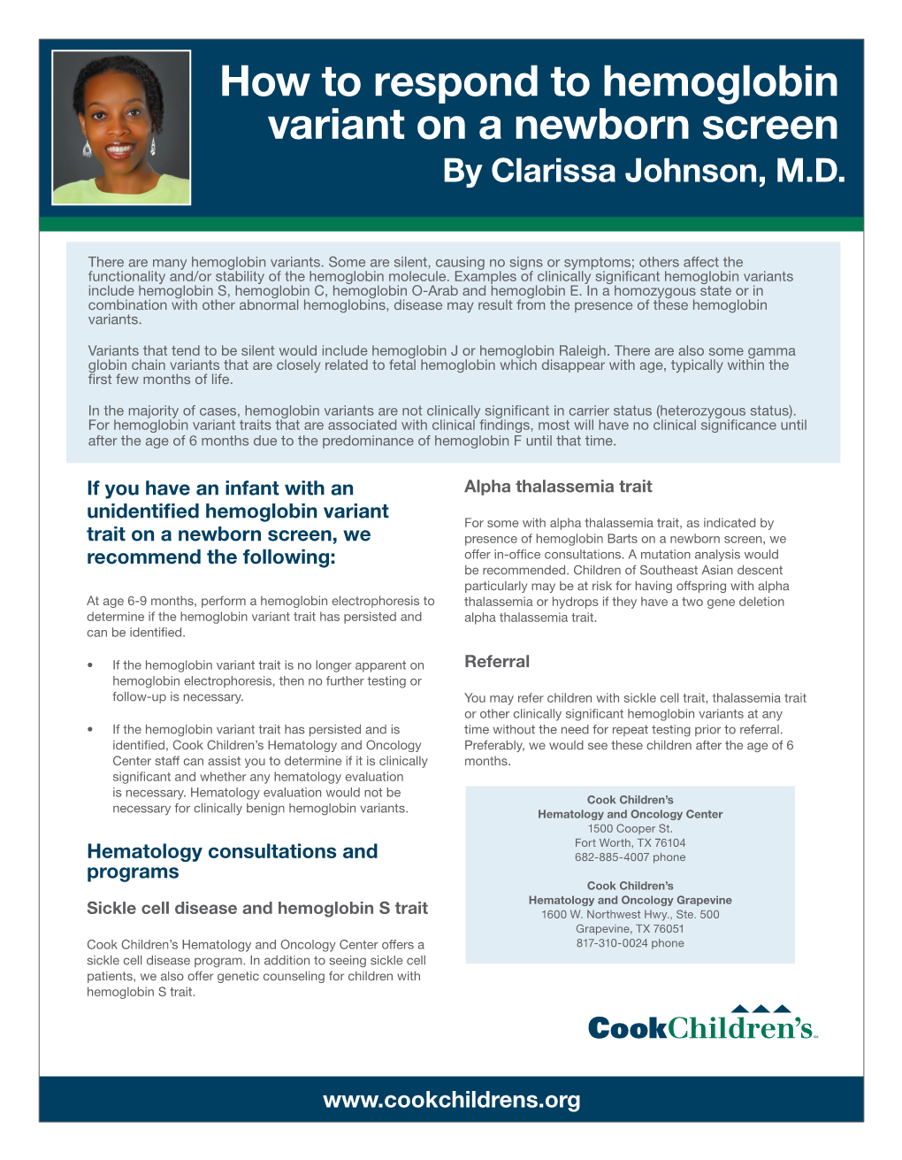 How to Respond to Hemoglobin Variant on a Newborn Screen by Clarissa Johnson, M.D