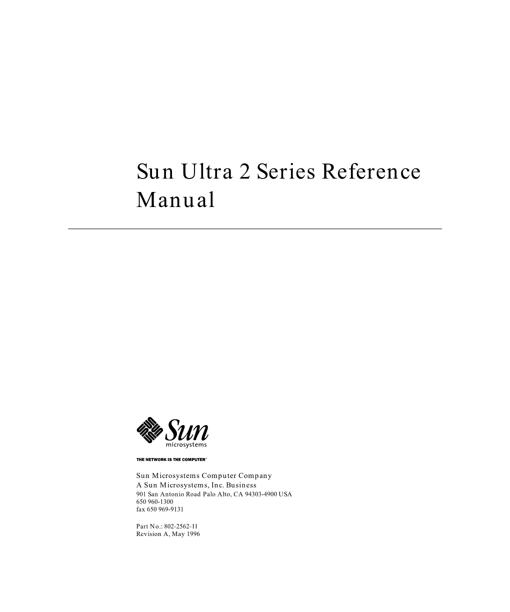 Sun Ultra 2 Series Reference Manual