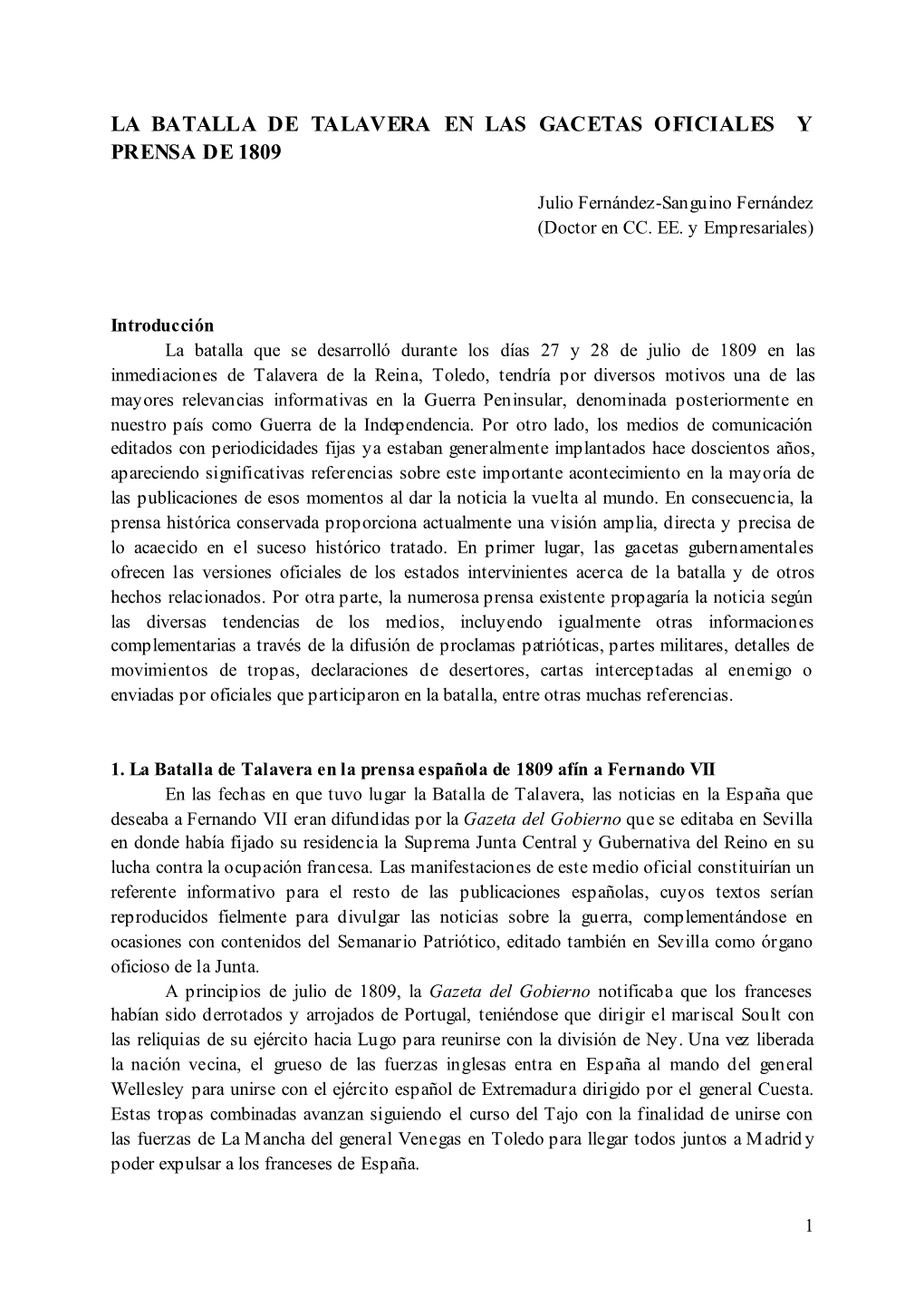 Pdfla Batalla De Talavera En Las Gacetas Oficiales Y Prensa De 1809 / Julio Fernández-Sanguino