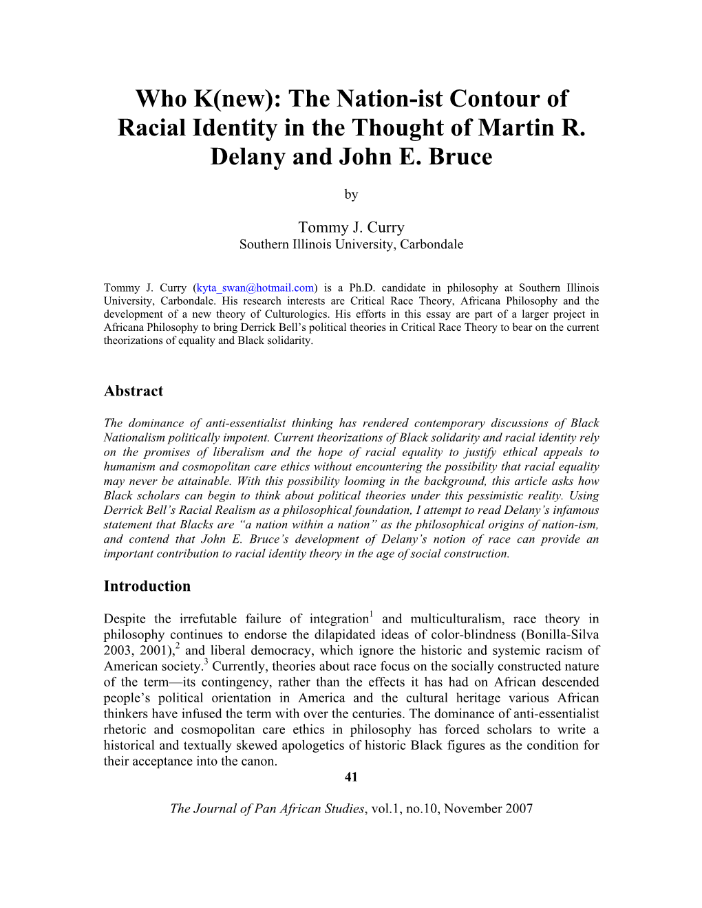 Who K(New): the Nation-Ist Contour of Racial Identity in the Thought of Martin R