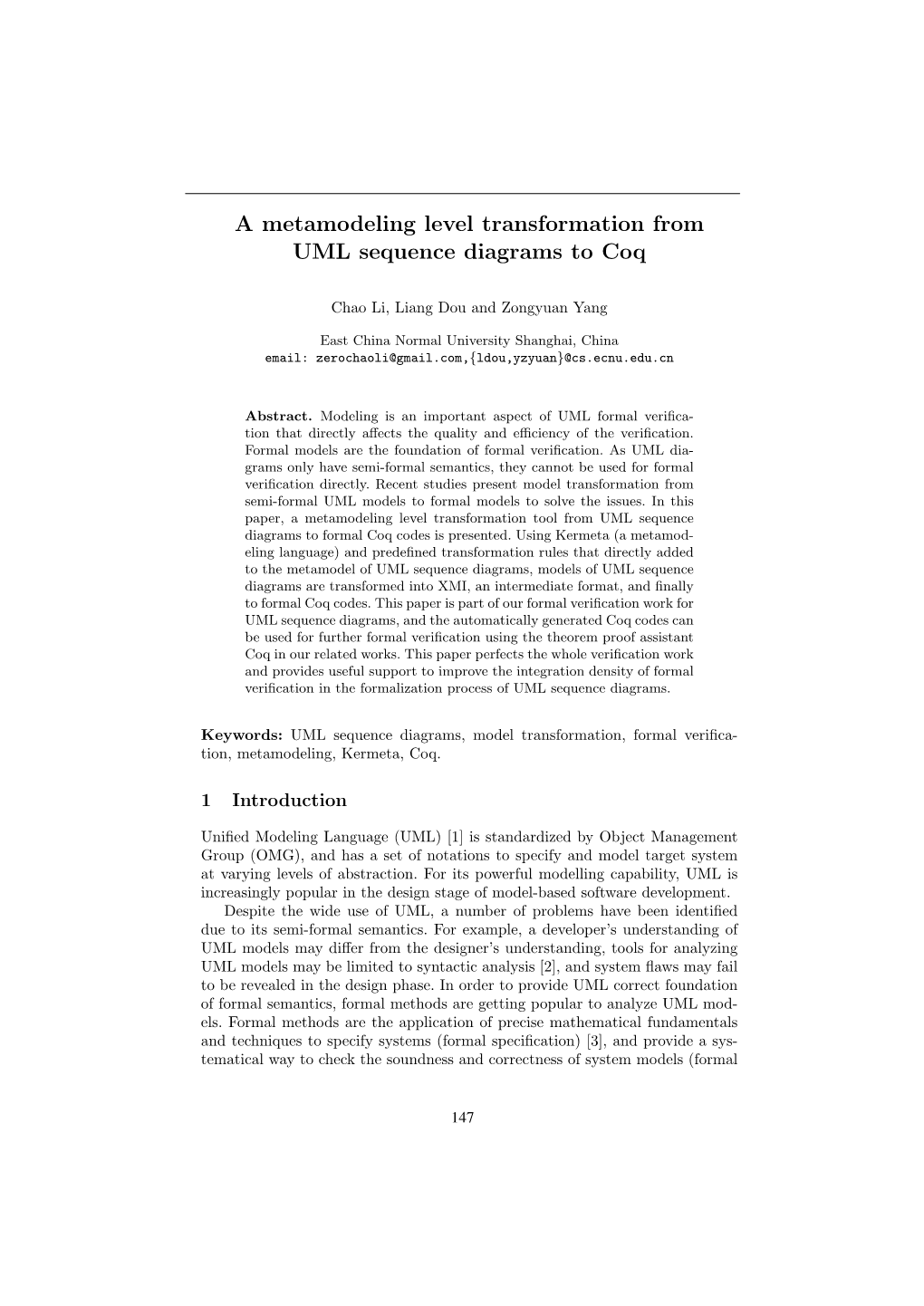 A Metamodeling Level Transformation from UML Sequence Diagrams to Coq