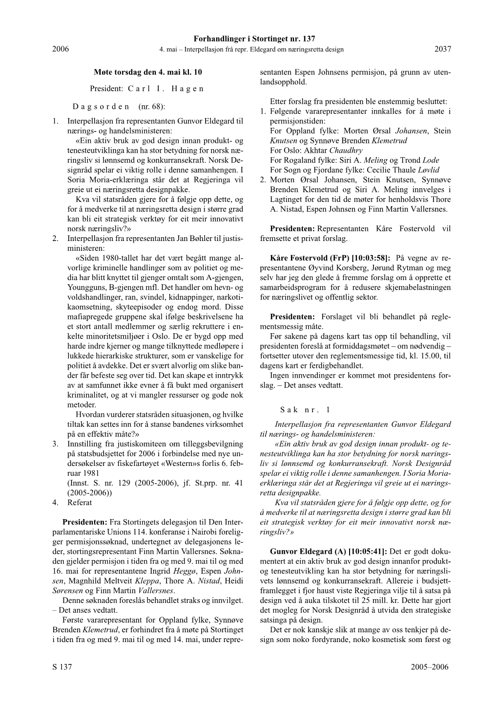2037 S 2005–2006 2006 Møte Torsdag Den 4. Mai Kl