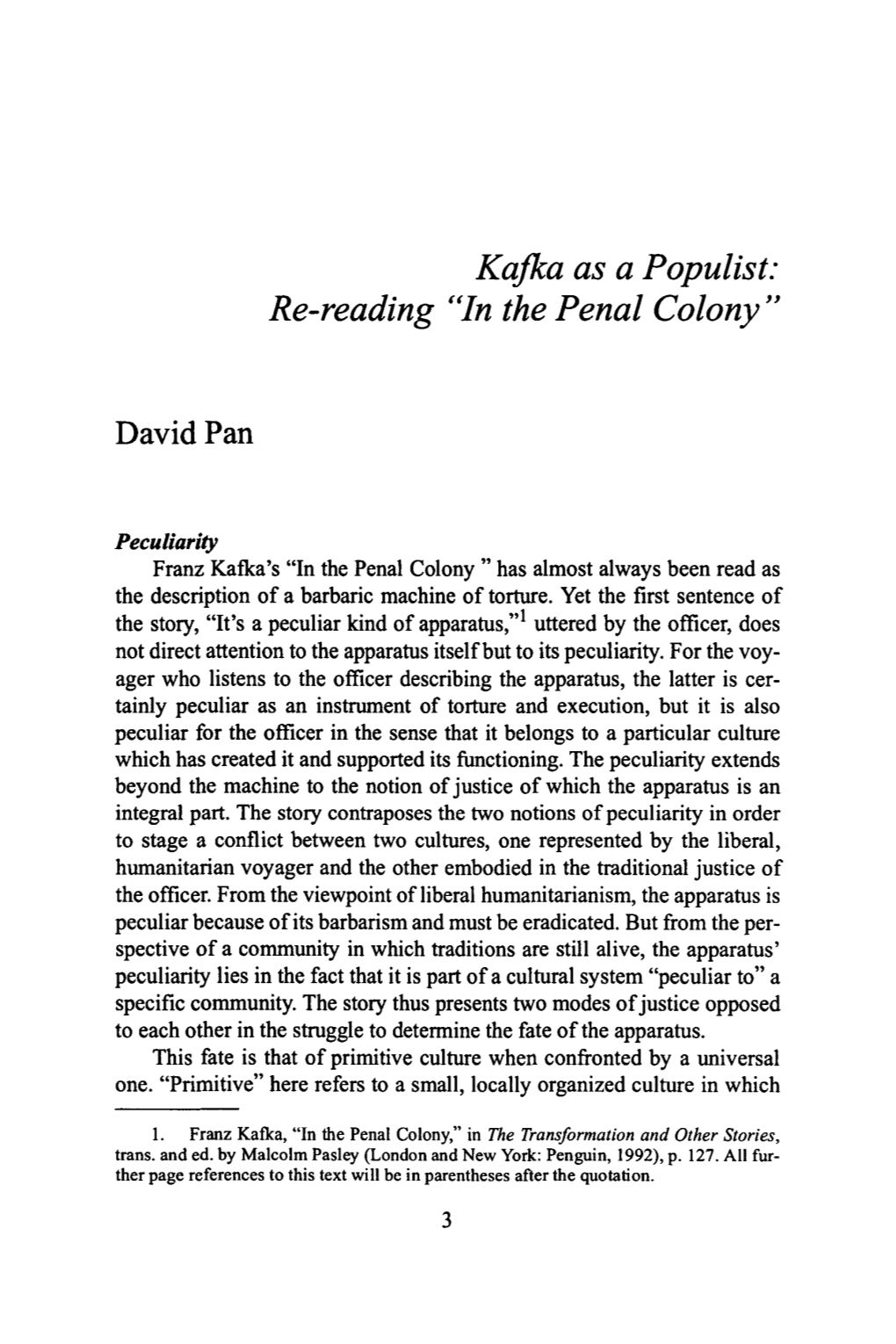 Kafka As a Populist: Re-Reading 