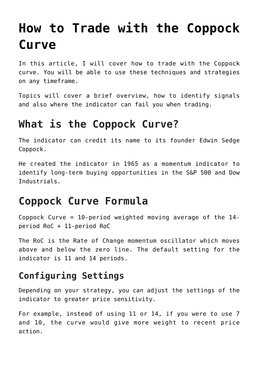 Divergence with the Coppock Curve