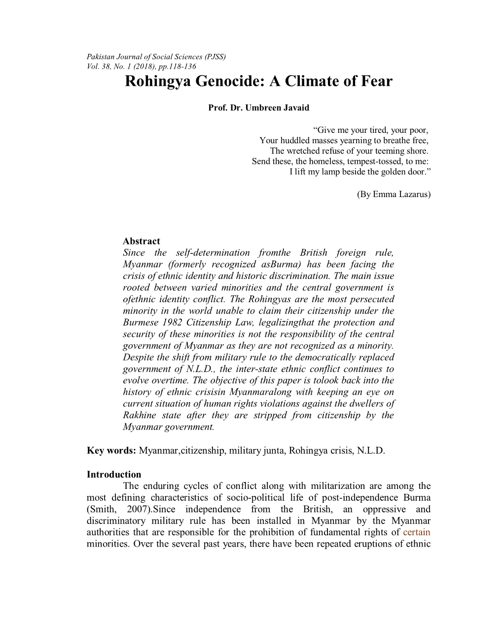 Rohingya Genocide: a Climate of Fear