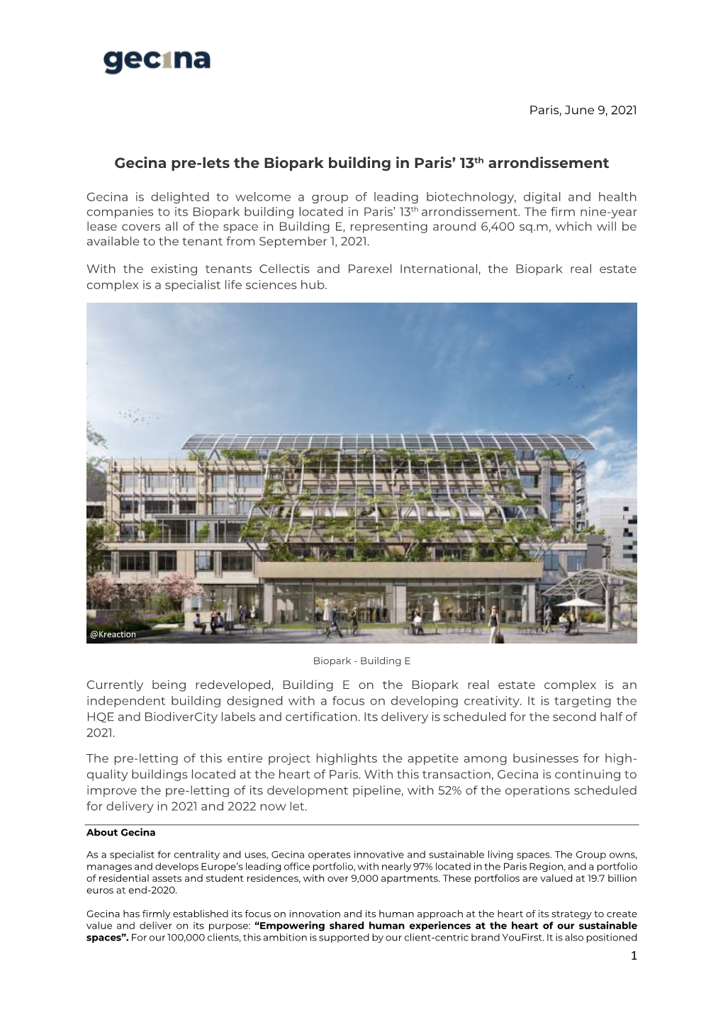 Gecina Pre-Lets the Biopark Building in Paris' 13Th Arrondissement