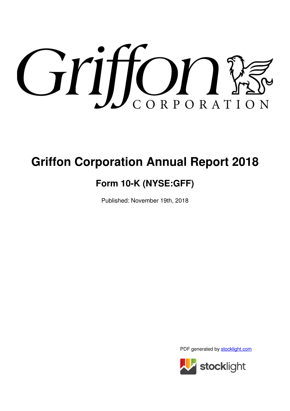 Griffon Corporation Annual Report 2018
