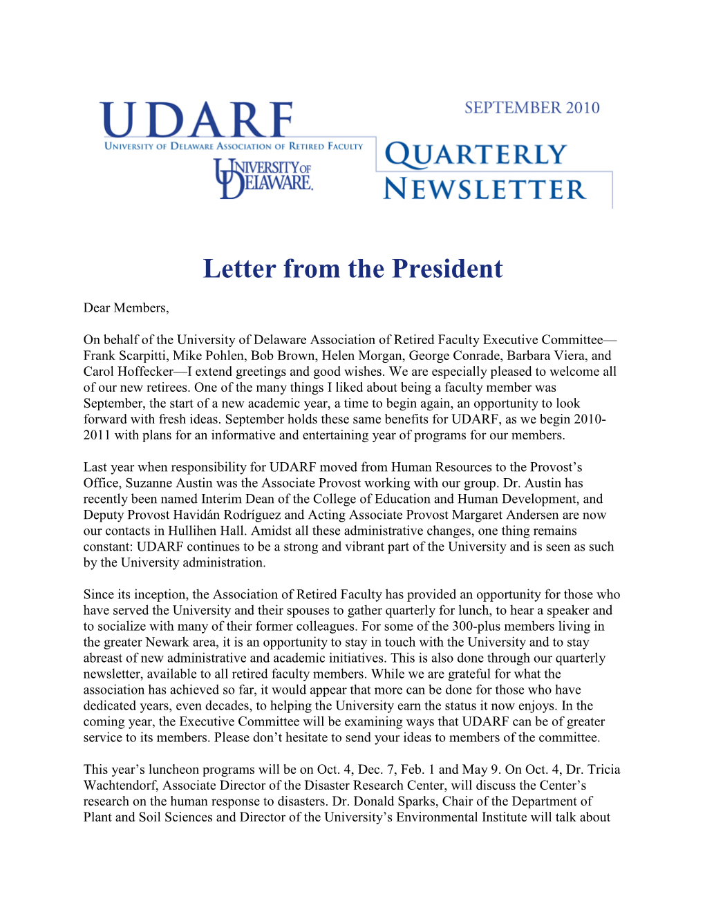 Letter from the President