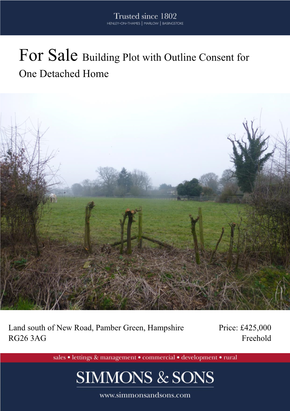 For Sale Building Plot with Outline Consent for One Detached Home