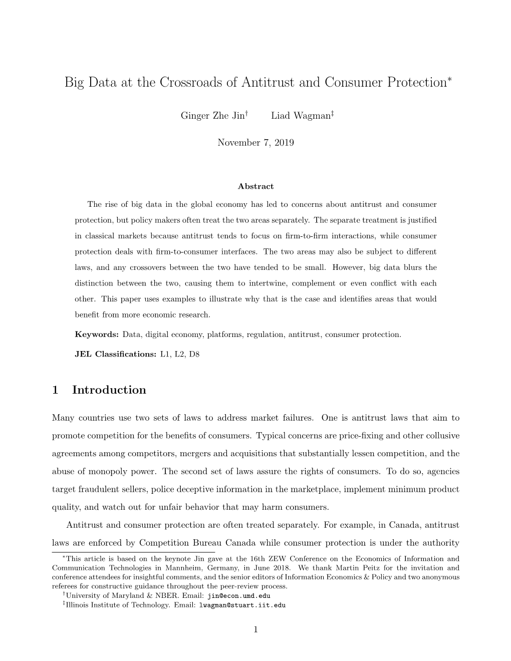 Big Data at the Crossroads of Antitrust and Consumer Protection∗