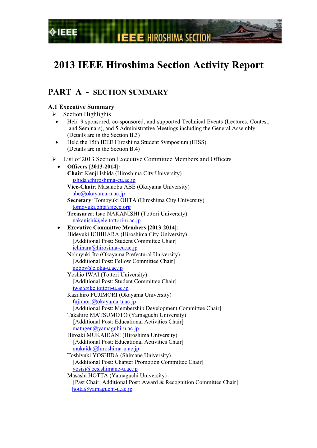 2013 IEEE Hiroshima Section Activity Report