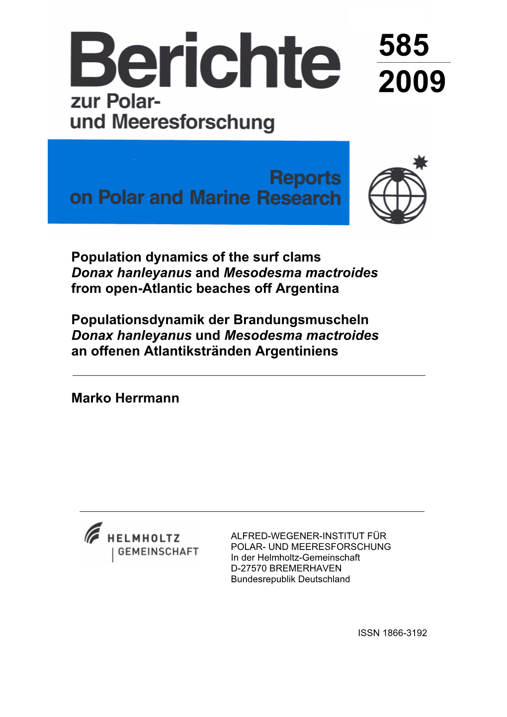 Population Dynamics of the Surf Clams Donax Hanleyanus and Mesodesma Mactroides from Open-Atlantic Beaches Off Argentina