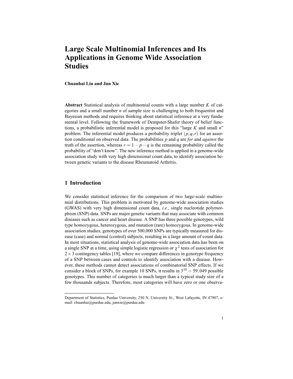 Large Scale Multinomial Inferences and Its Applications in Genome Wide Association Studies