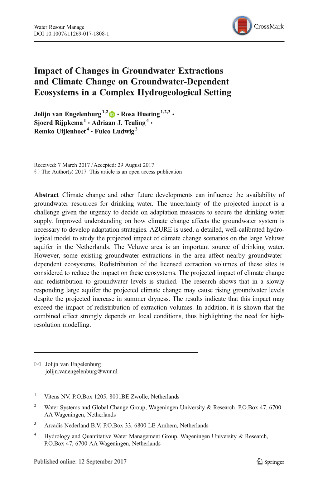 Impact of Changes in Groundwater Extractions and Climate Change on Groundwater-Dependent Ecosystems in a Complex Hydrogeological Setting