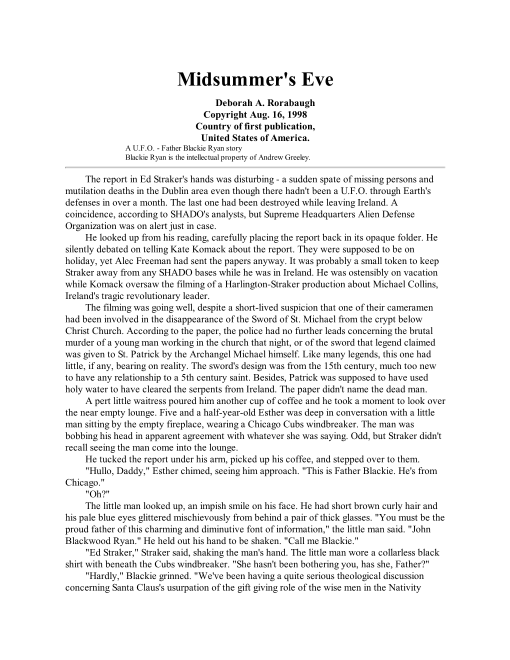 Midsummer's Eve, a U.F.O. Short Story