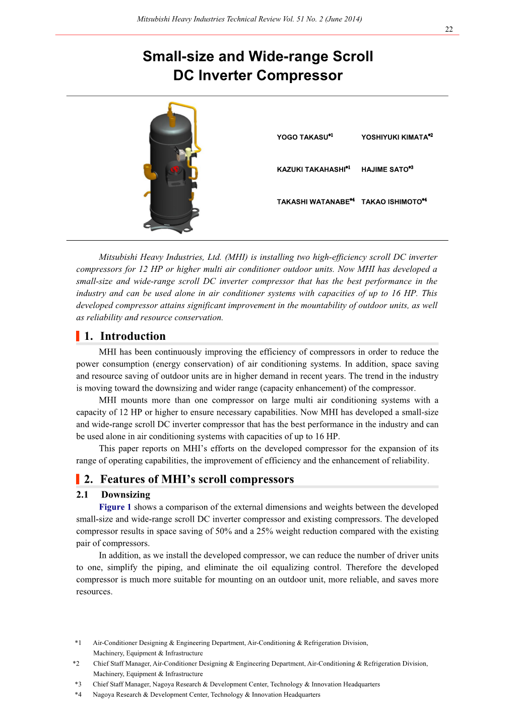 Small-Size and Wide-Range Scroll DC Inverter Compressor,Mitsubishi