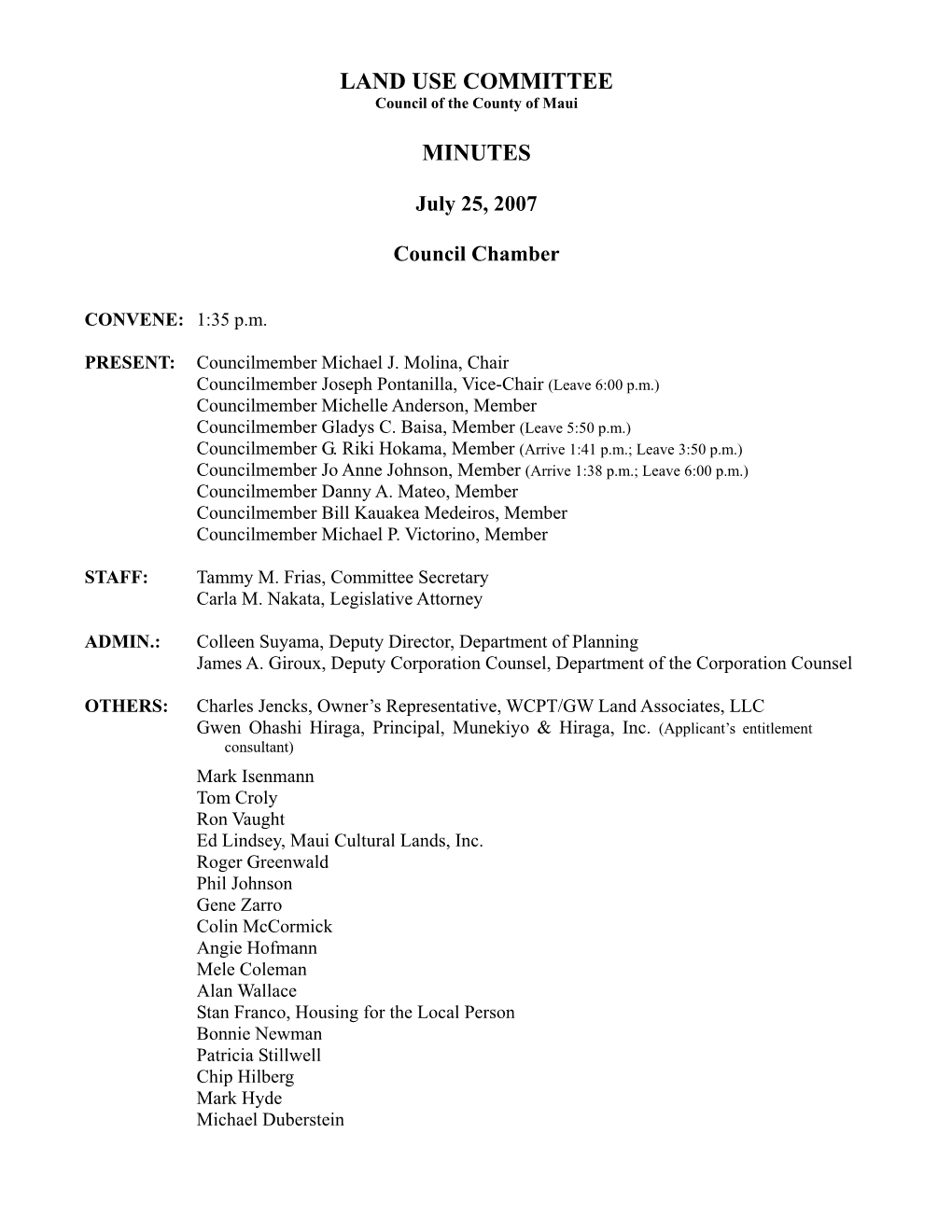 Minutes Land Use Committee