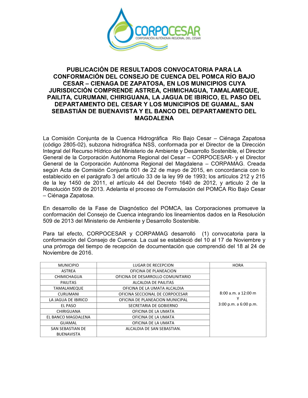 Resultados Convocatoria Consejo De Cuenca POMCA Rio