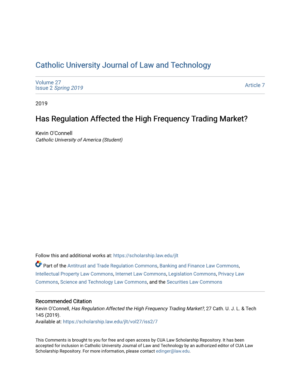 Has Regulation Affected the High Frequency Trading Market?