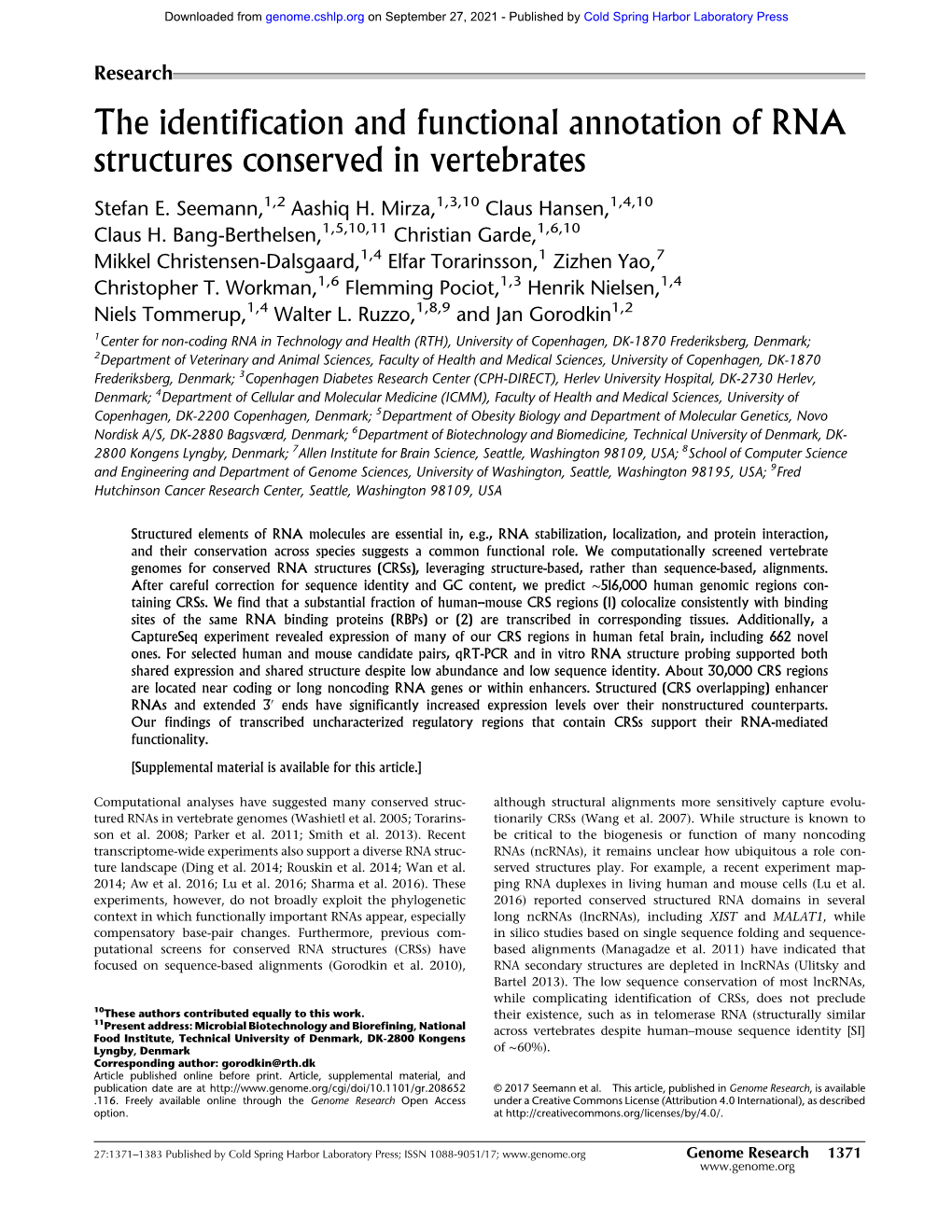 The Identification and Functional Annotation of RNA Structures Conserved in Vertebrates
