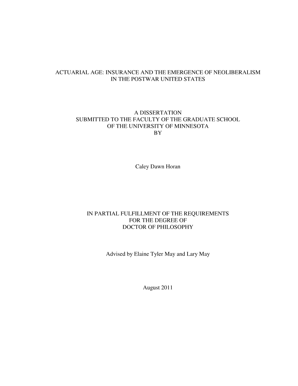 Actuarial Age: Insurance and the Emergence of Neoliberalism in the Postwar United States