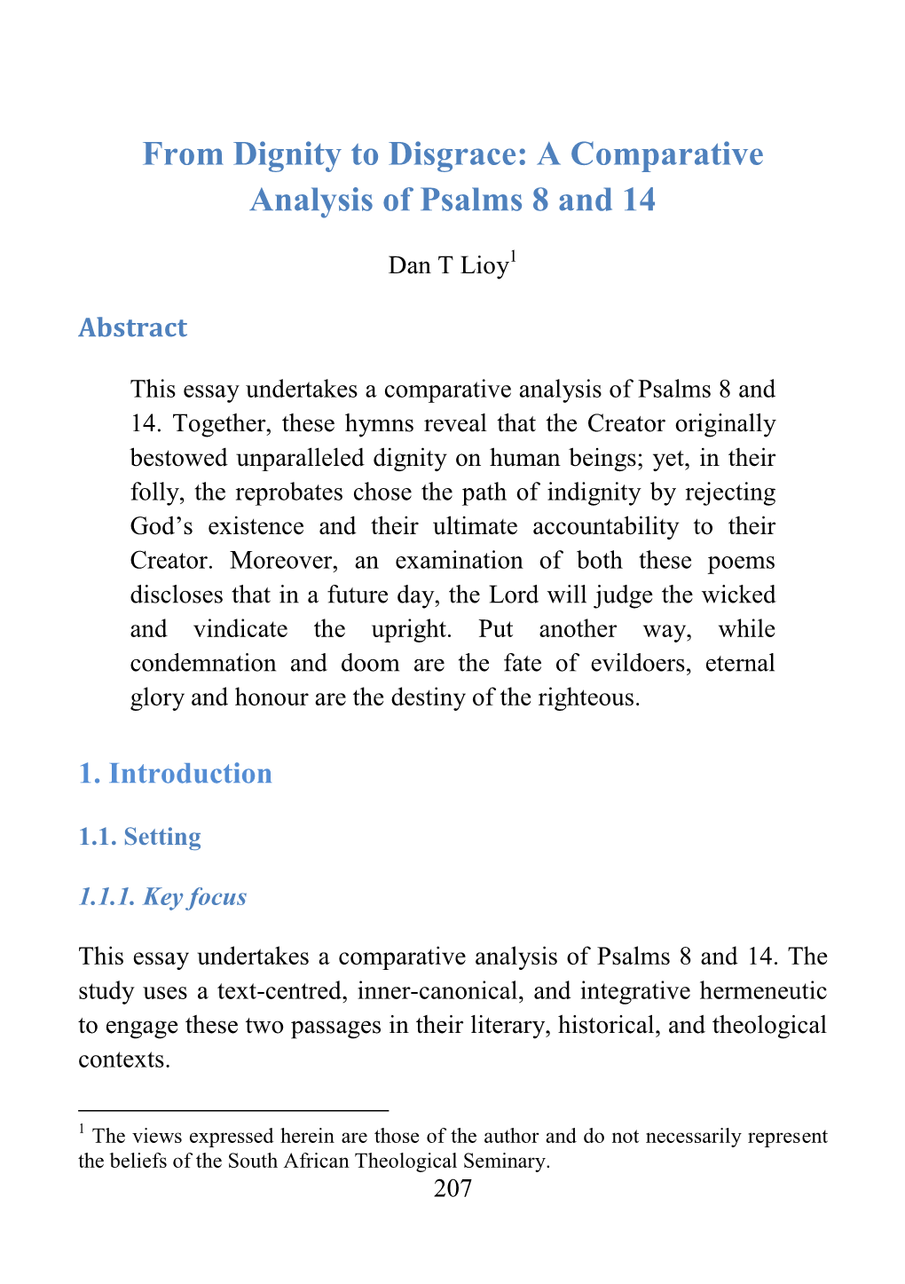 A Comparative Analysis of Psalms 8 and 14