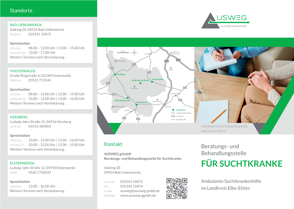 Für Suchtkranke ELSTERWERDA Ludwig-Jahn-Straße 12, 04910 Elsterwerda Südring 20 FÜR SUCHTKRANKE Mobil 0160 1742022 04924 Bad Liebenwerda