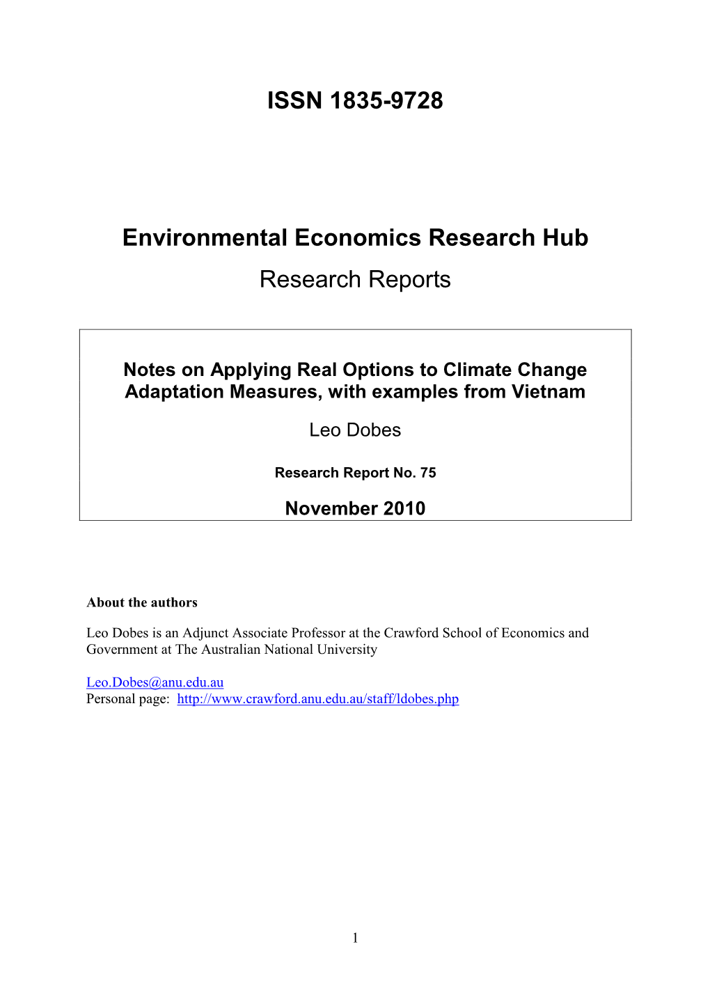 Notes on Applying Real Options to Climate Change Adaptation Measures, with Examples from Vietnam