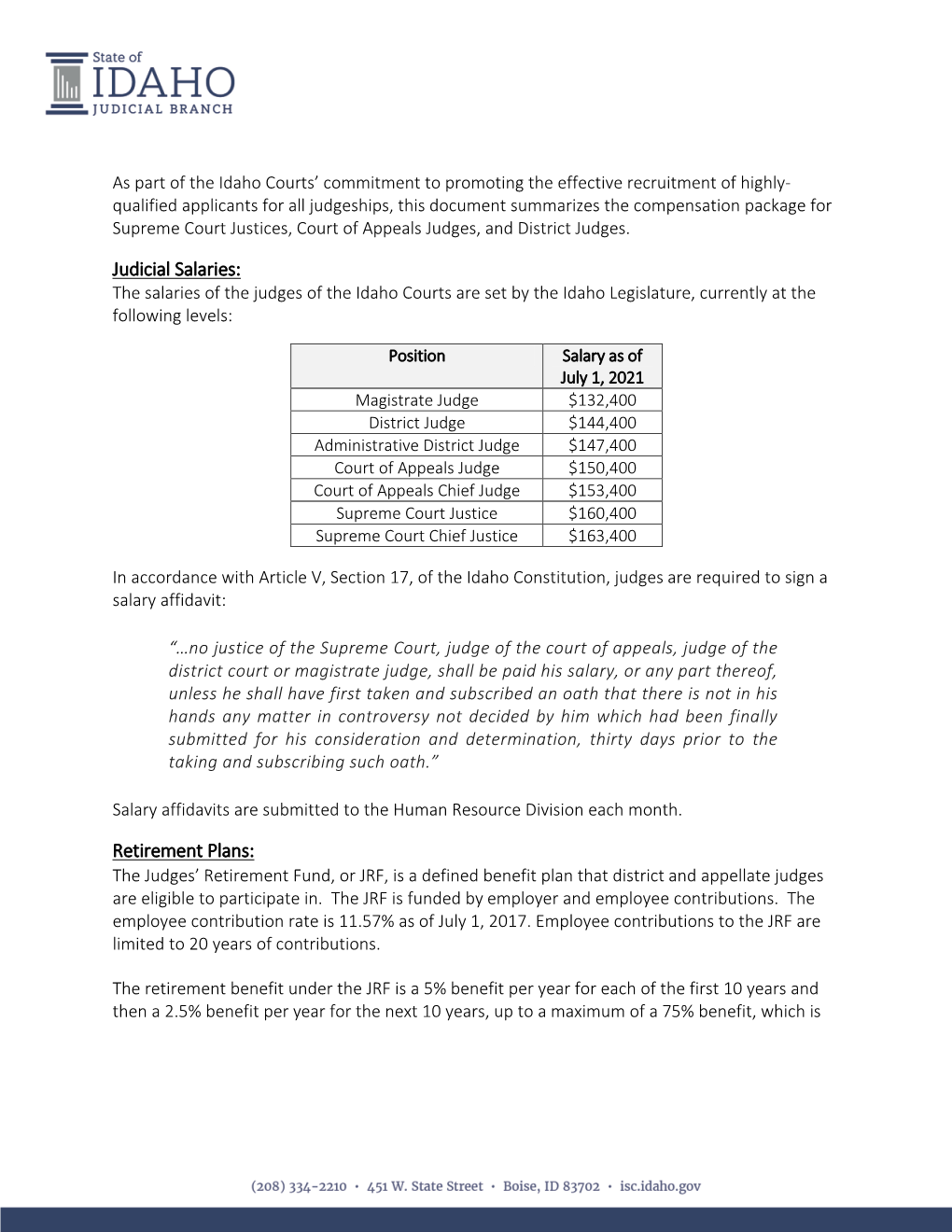 Compensation Package for District and Appellate Judges