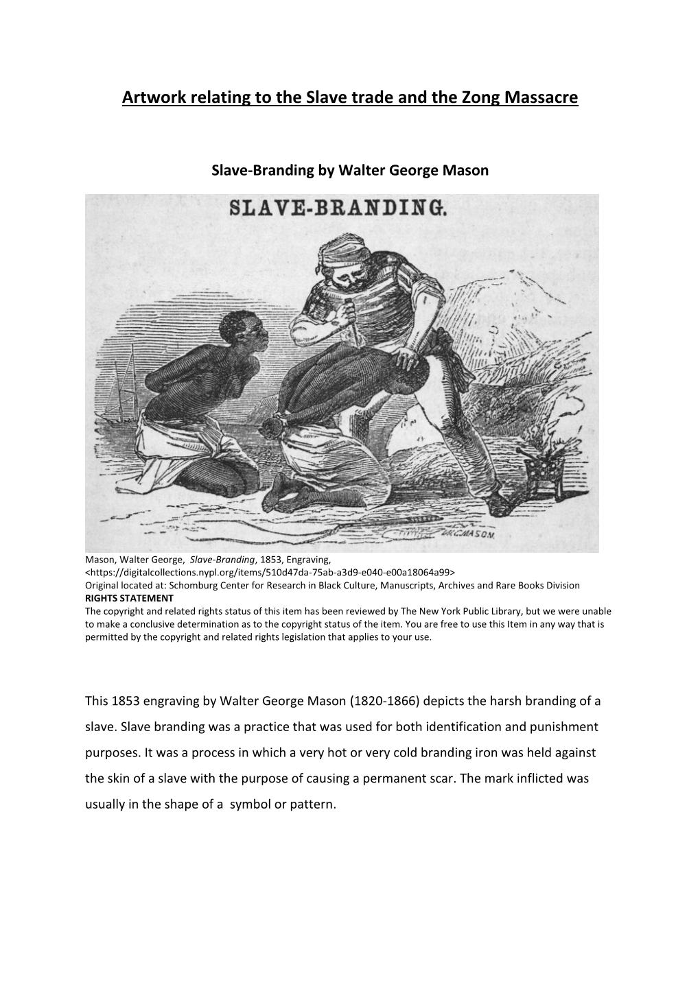 Artwork Relating to the Slave Trade and the Zong Massacre