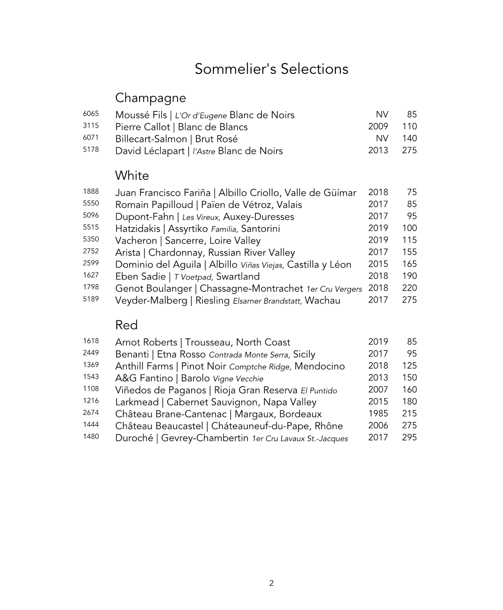 Sommelier's Selections