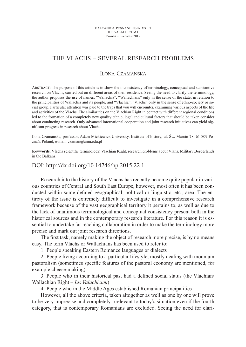 The Vlachs – Several Research Problems Doi