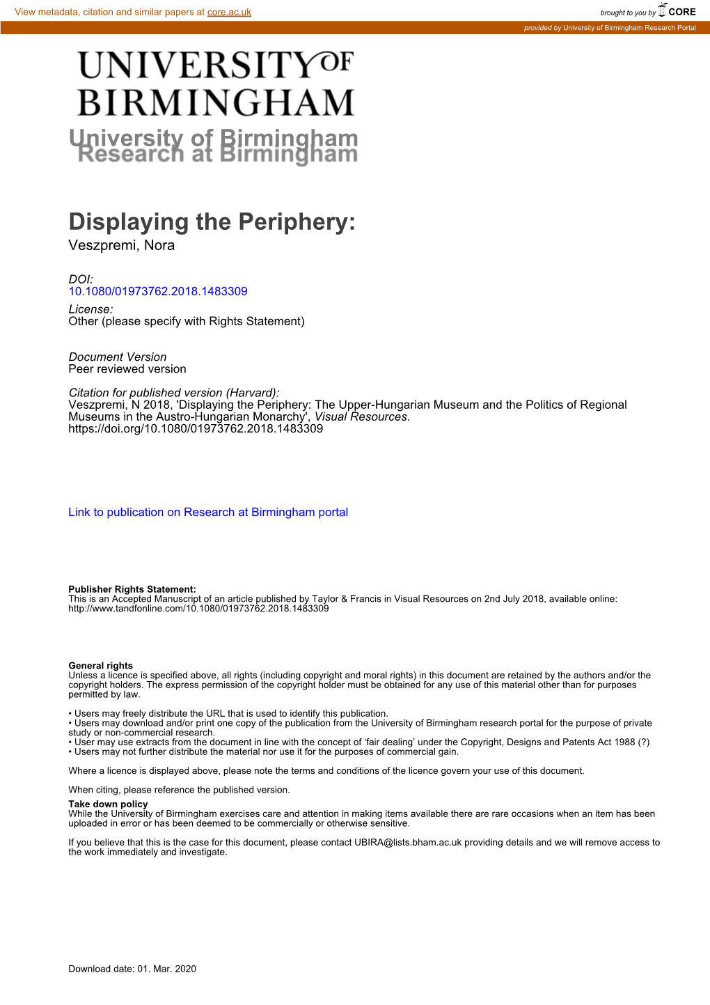 University of Birmingham Displaying the Periphery