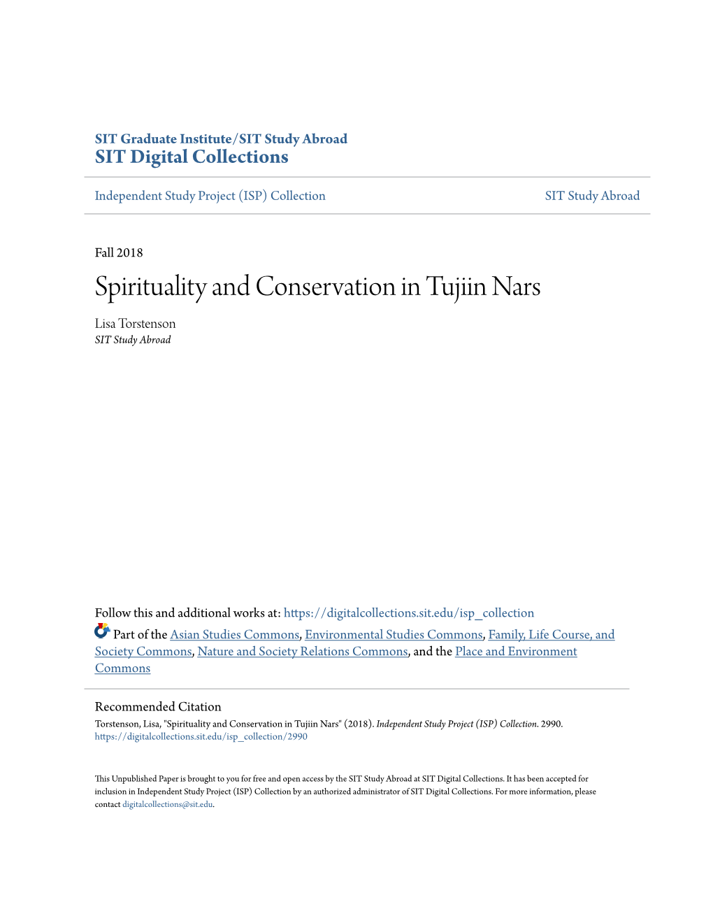 Spirituality and Conservation in Tujiin Nars Lisa Torstenson SIT Study Abroad