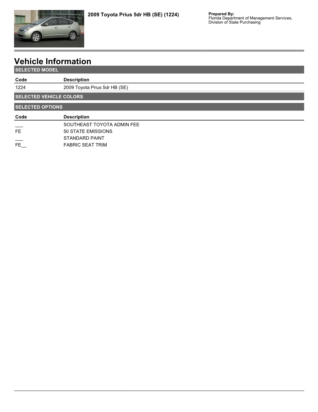 Vehicle Information SELECTED MODEL