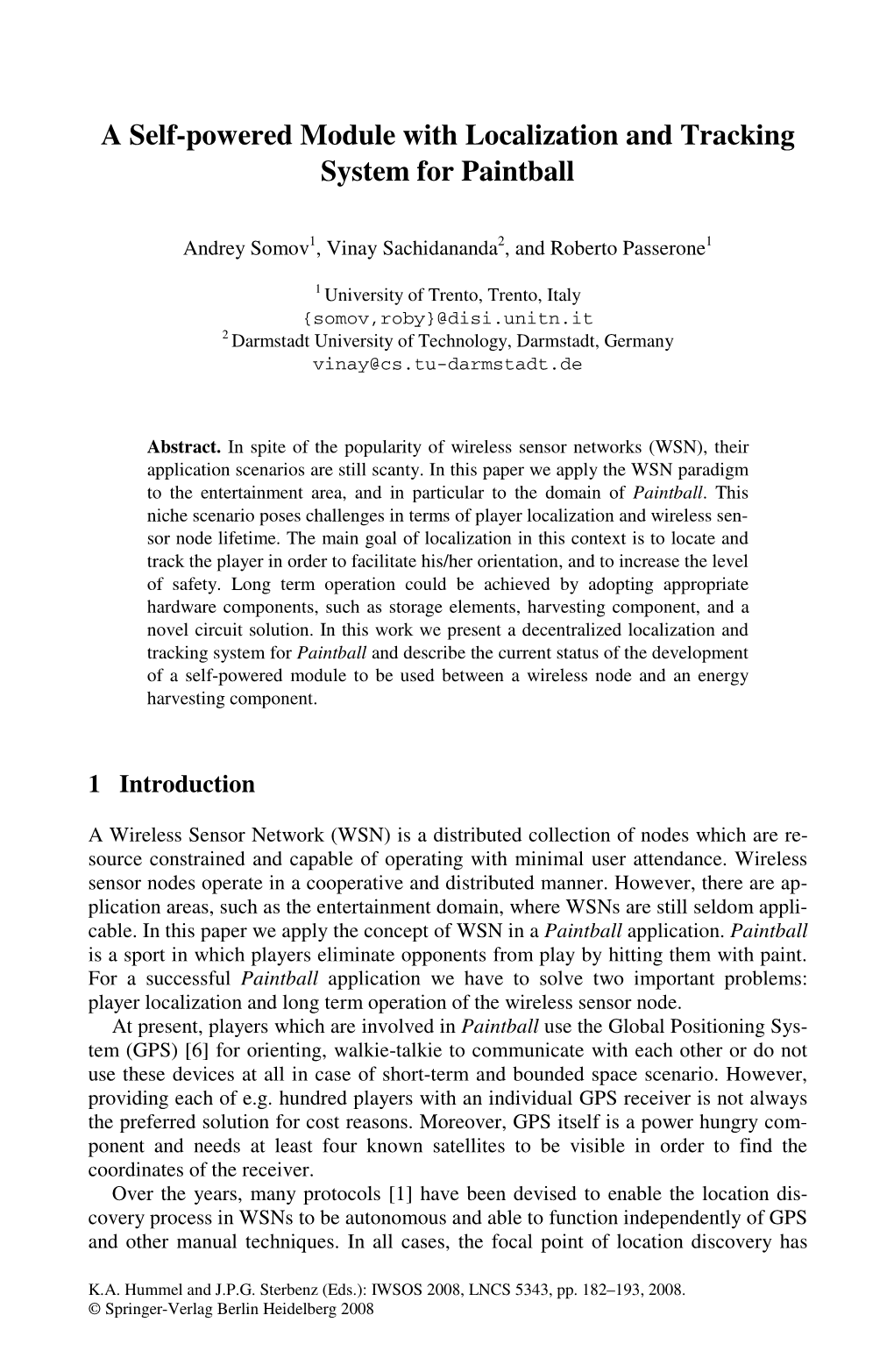 A Self-Powered Module with Localization and Tracking System for Paintball