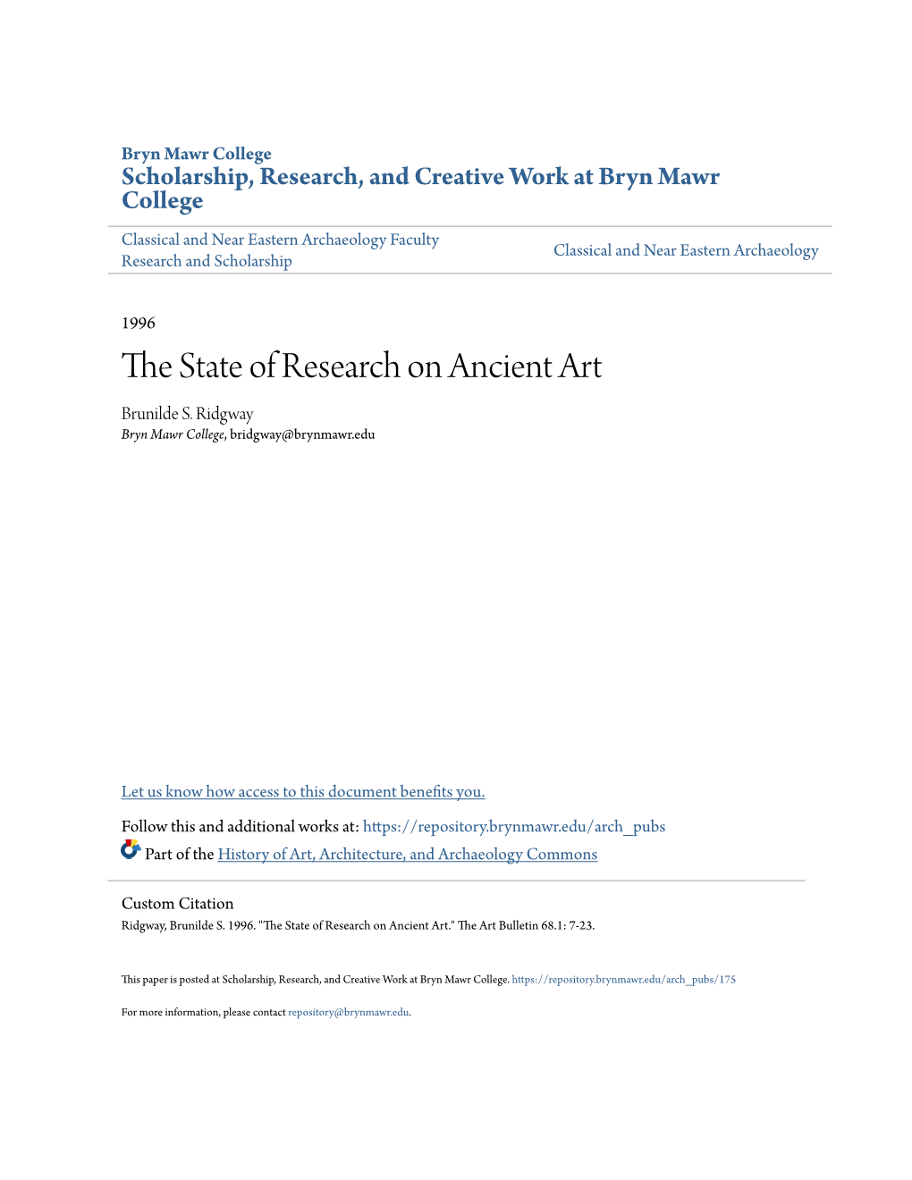 The State of Research on Ancient Art