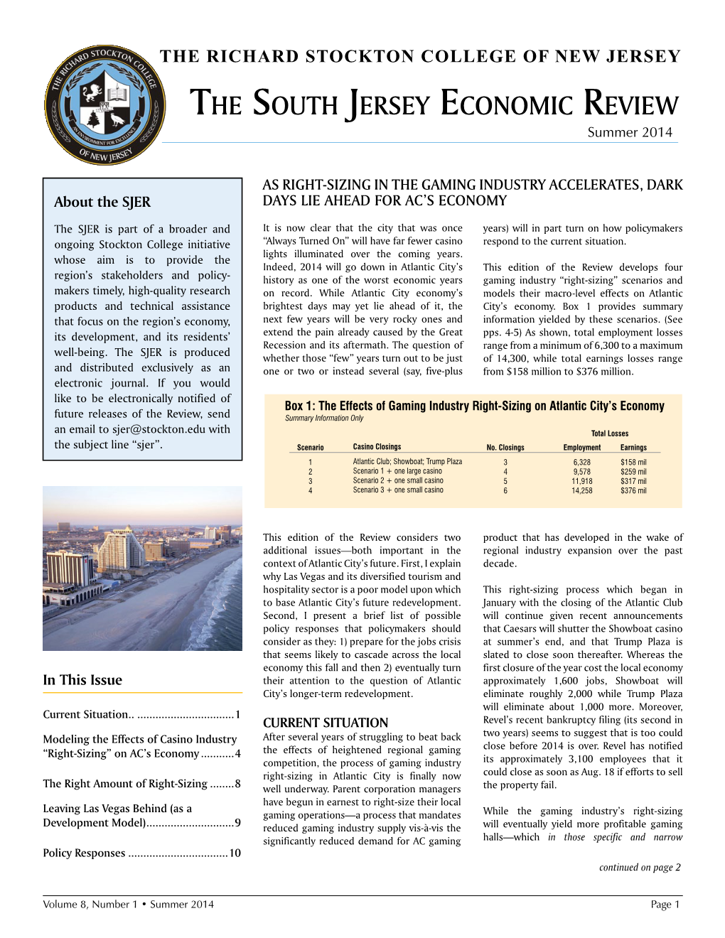 The South Jersey Economic Review Summer 2014