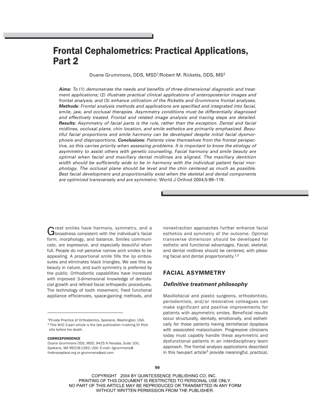 Frontal Cephalometrics: Practical Applications, Part 2