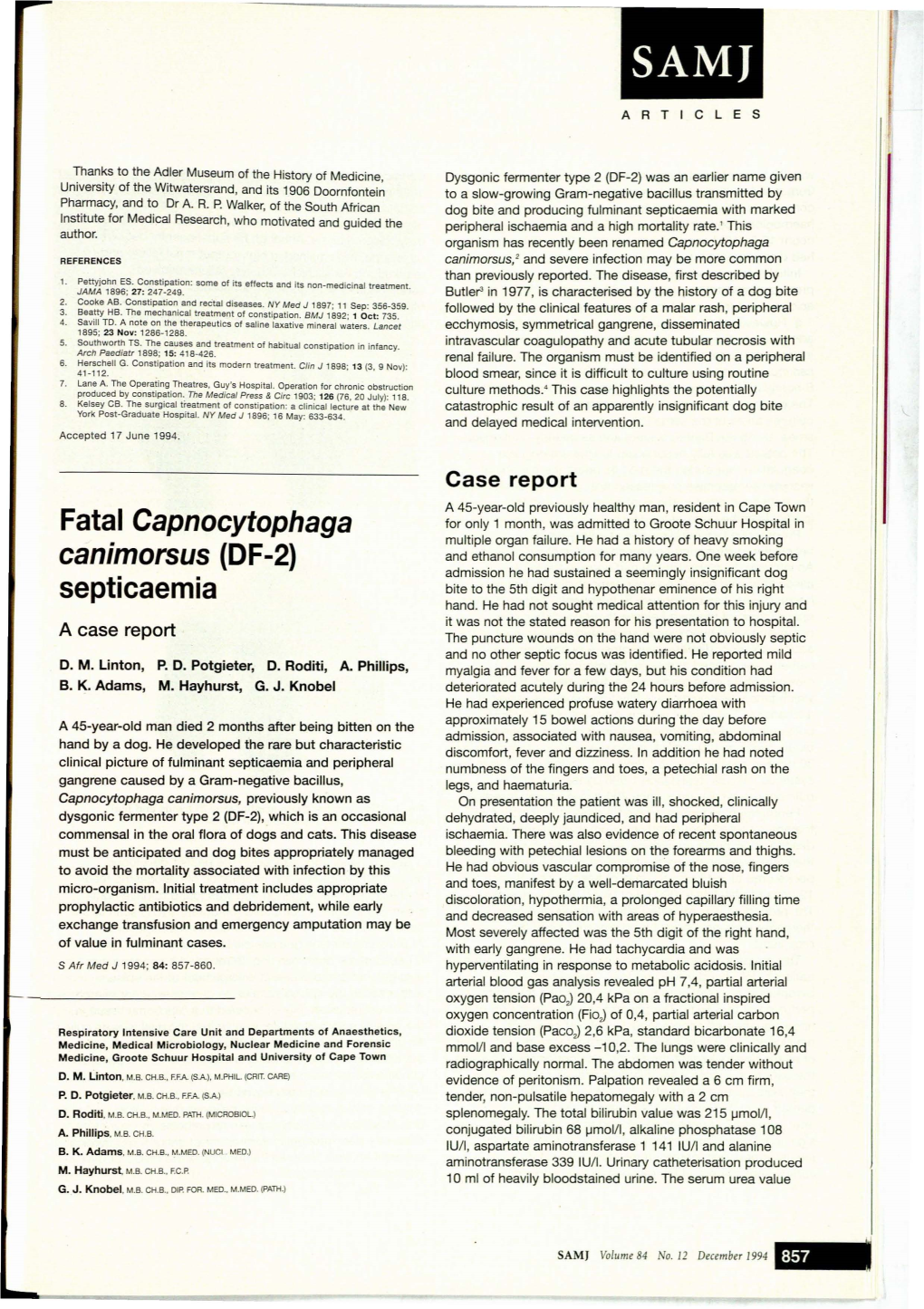 Fatalcapnocyfophaga Septicaemia