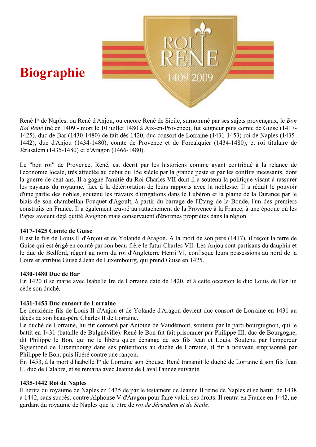 Biographie Du Roi René