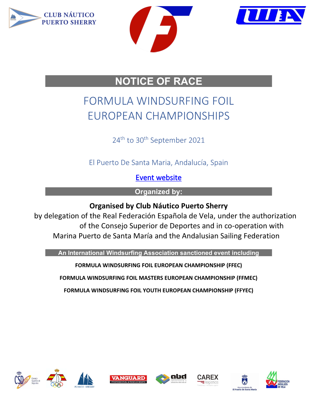 Notice of Race Formula Windsurfing Foil European Championships