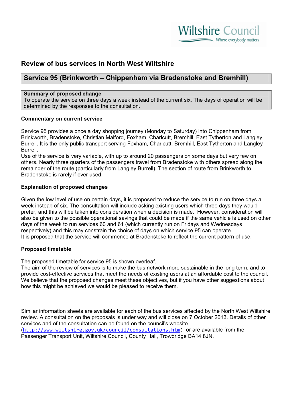 Brinkworth – Chippenham Via Bradenstoke and Bremhill)