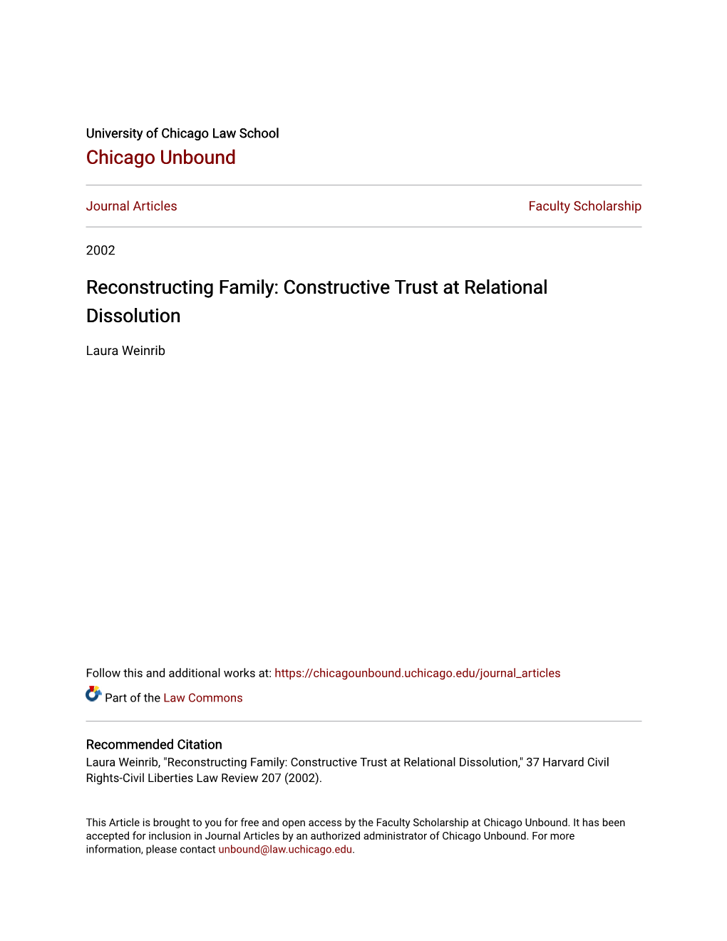 Reconstructing Family: Constructive Trust at Relational Dissolution