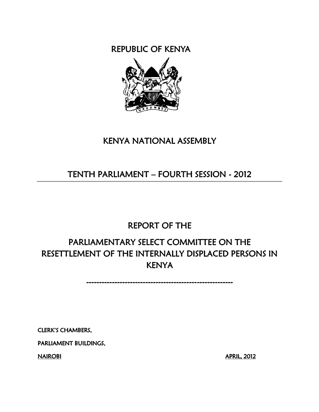 2012 Report of the Parliamentary Select