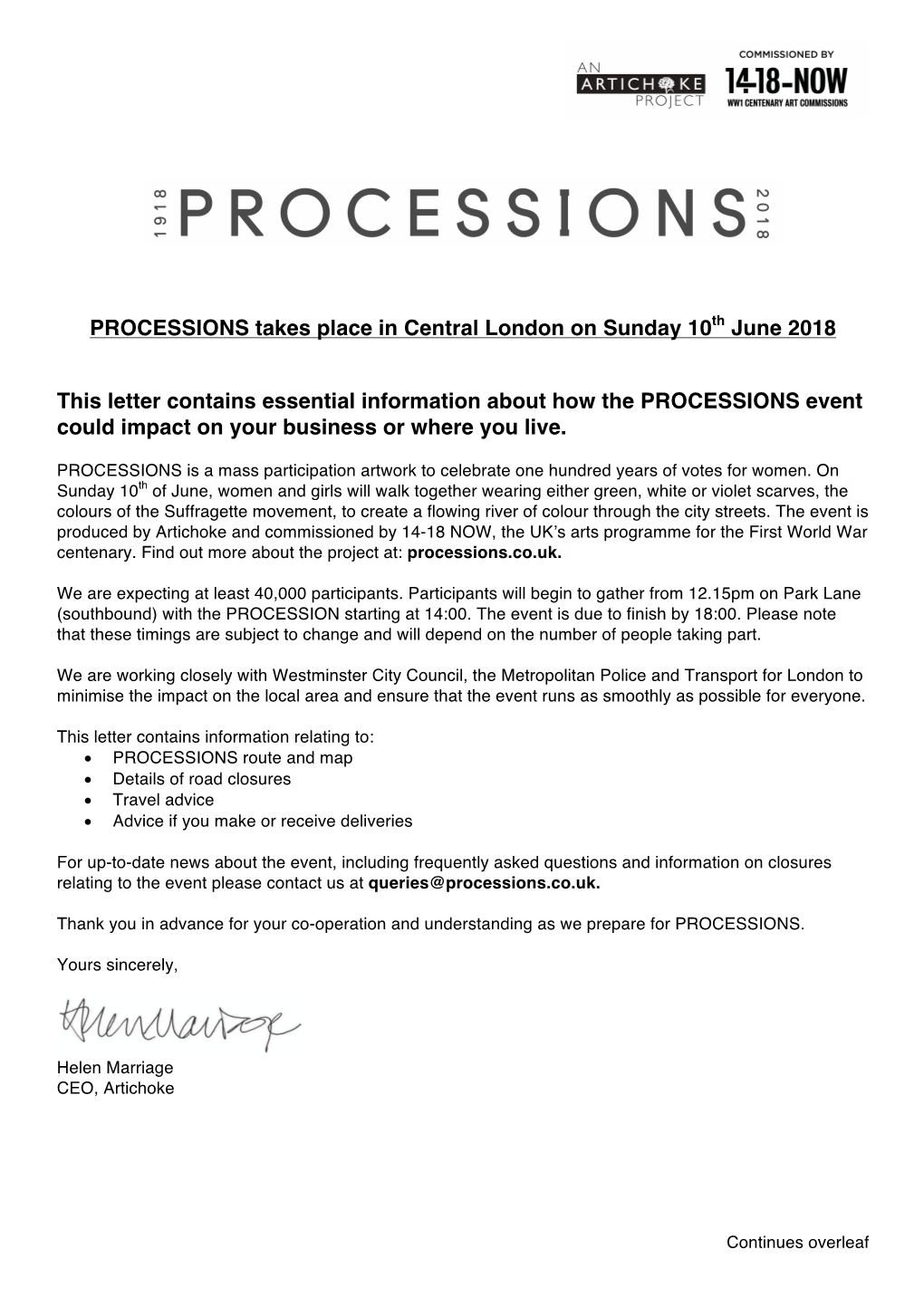 PROCESSIONS Takes Place in Central London on Sunday 10Th June 2018