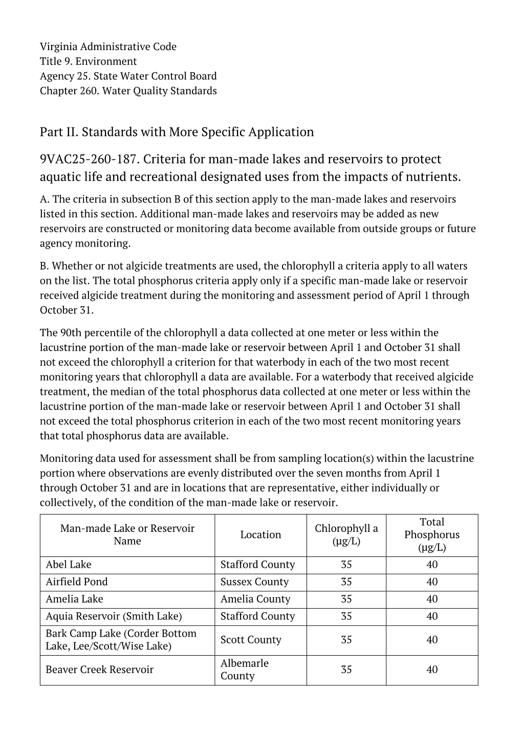 Part II. Standards with More Specific Application 9VAC25-260-187